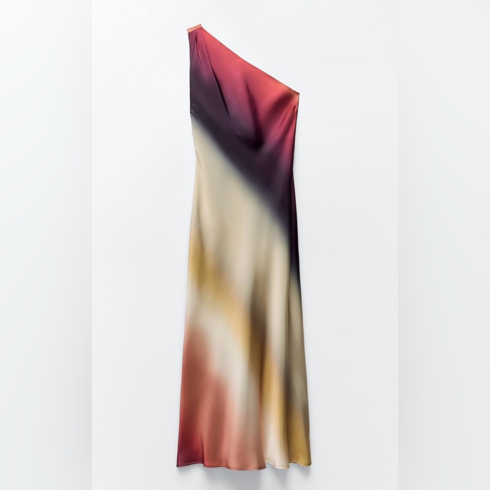 Asymmetrical Satin Effect Maxi Dress